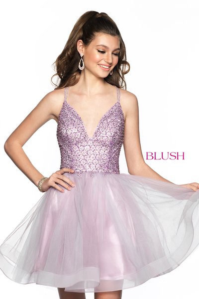 blush prom dresses short